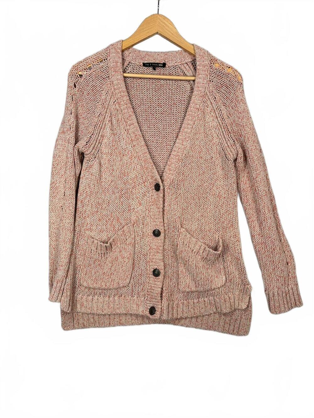 rag & bone / JEAN Chunky Knit Cardigan Marled Cotton Peach Cream Size M